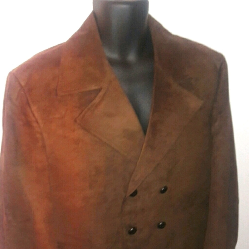 CHOCOLATE Faux-Suede, Double-Breasted Trench Coat, 46L - Picture 5 of 9
